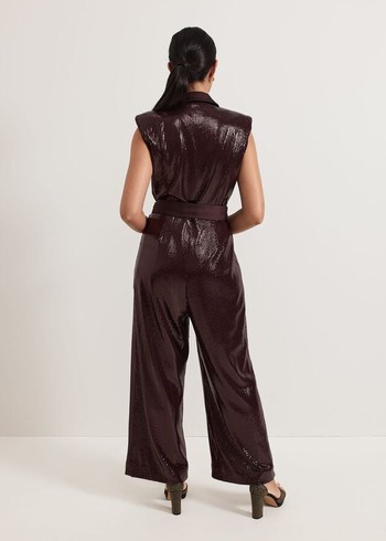 Phase Eight Petite Ivey Burgundy Sequin Jumpsuit Burgundy Canada | IFKRCL-293